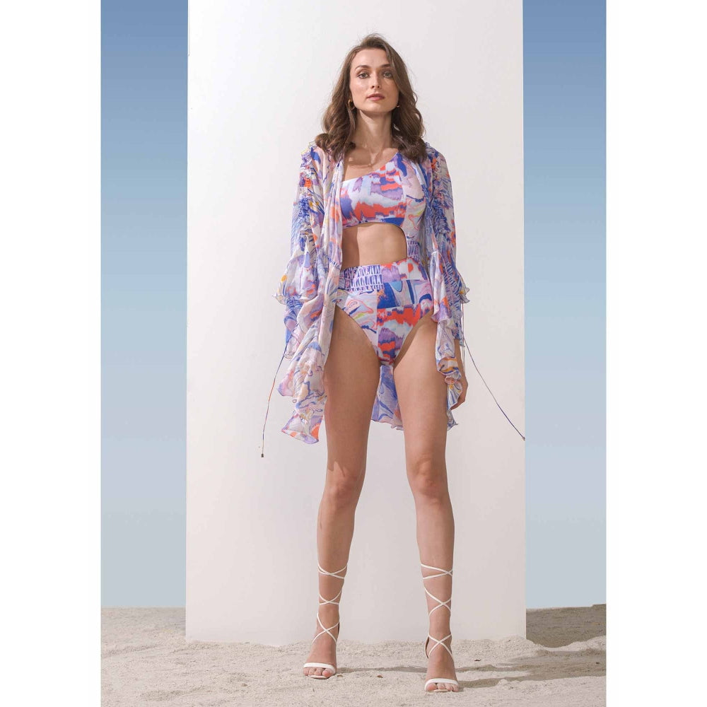 MANDIRA WIRK Spandex Marble Bodysuit & Overlayer (Set of 2)