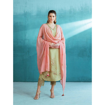 MANDIRA WIRK Pista Green Tissue Chanderi Kurta (Set of 4)