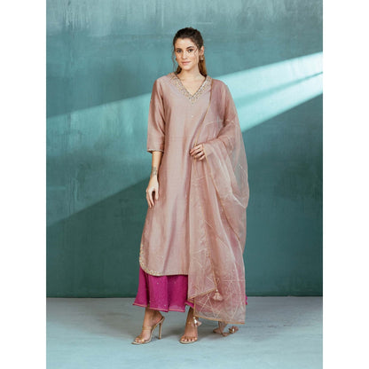 MANDIRA WIRK Rosy Pink Chanderi Kurta Sharara (Set of 4)