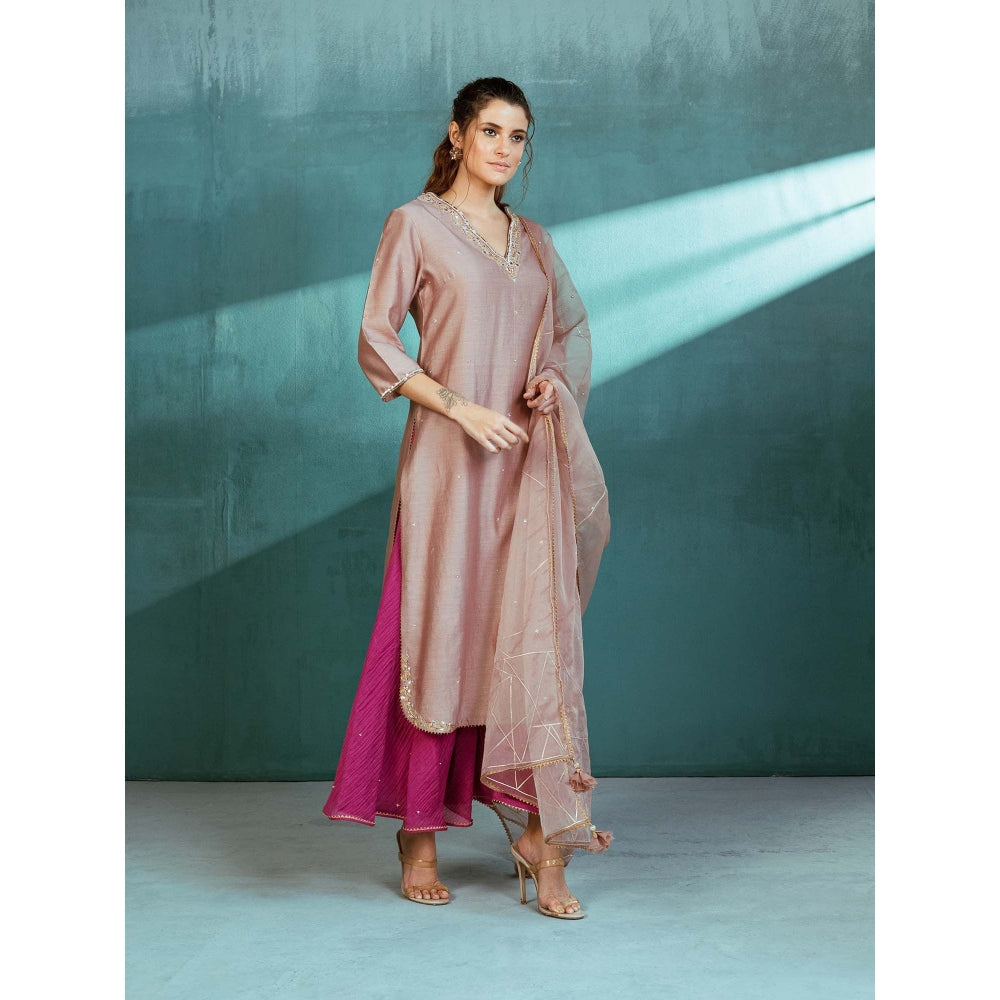 MANDIRA WIRK Rosy Pink Chanderi Kurta Sharara (Set of 4)