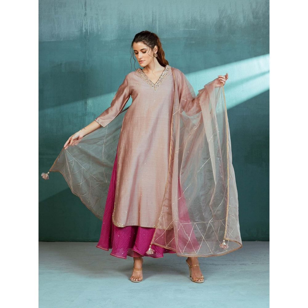 MANDIRA WIRK Rosy Pink Chanderi Kurta Sharara (Set of 4)