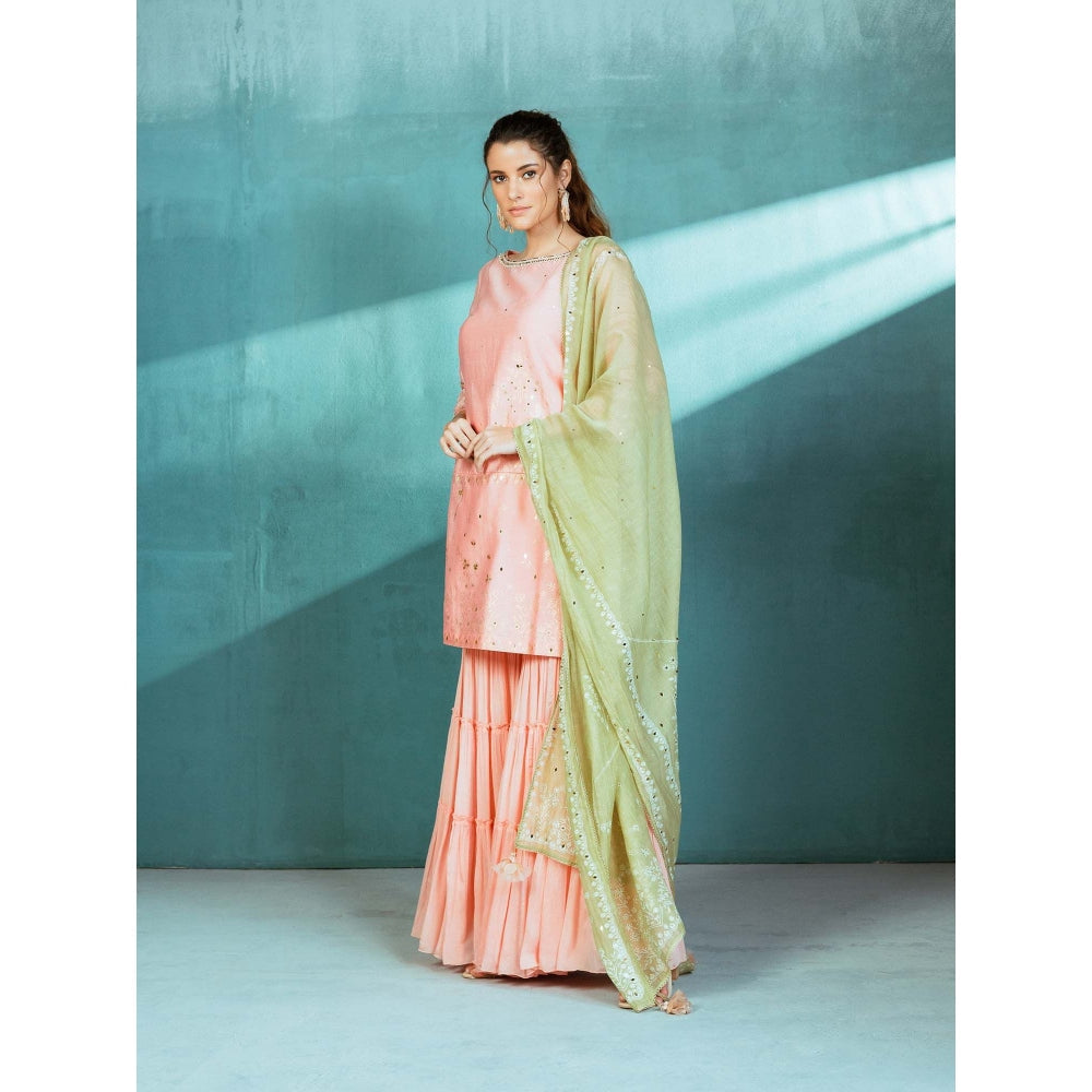 MANDIRA WIRK Peach Chanderi Kurta Sharara (Set of 4)