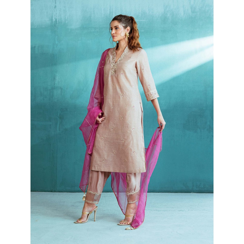 MANDIRA WIRK Rosy Pink Chanderi Kurta Salwar Suit (Set of 4)