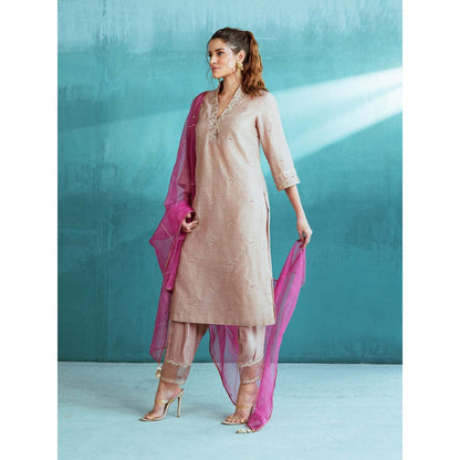 MANDIRA WIRK Rosy Pink Chanderi Kurta Salwar Suit (Set of 4)