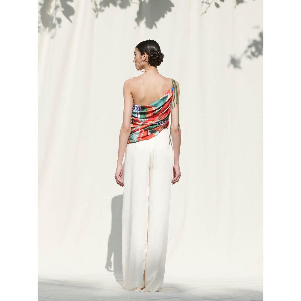 Mandira Wirk White Printed Crepe Top With Palazzo (Set Of 2)