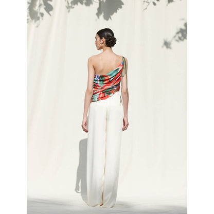 Mandira Wirk White Printed Crepe Top With Palazzo (Set Of 2)