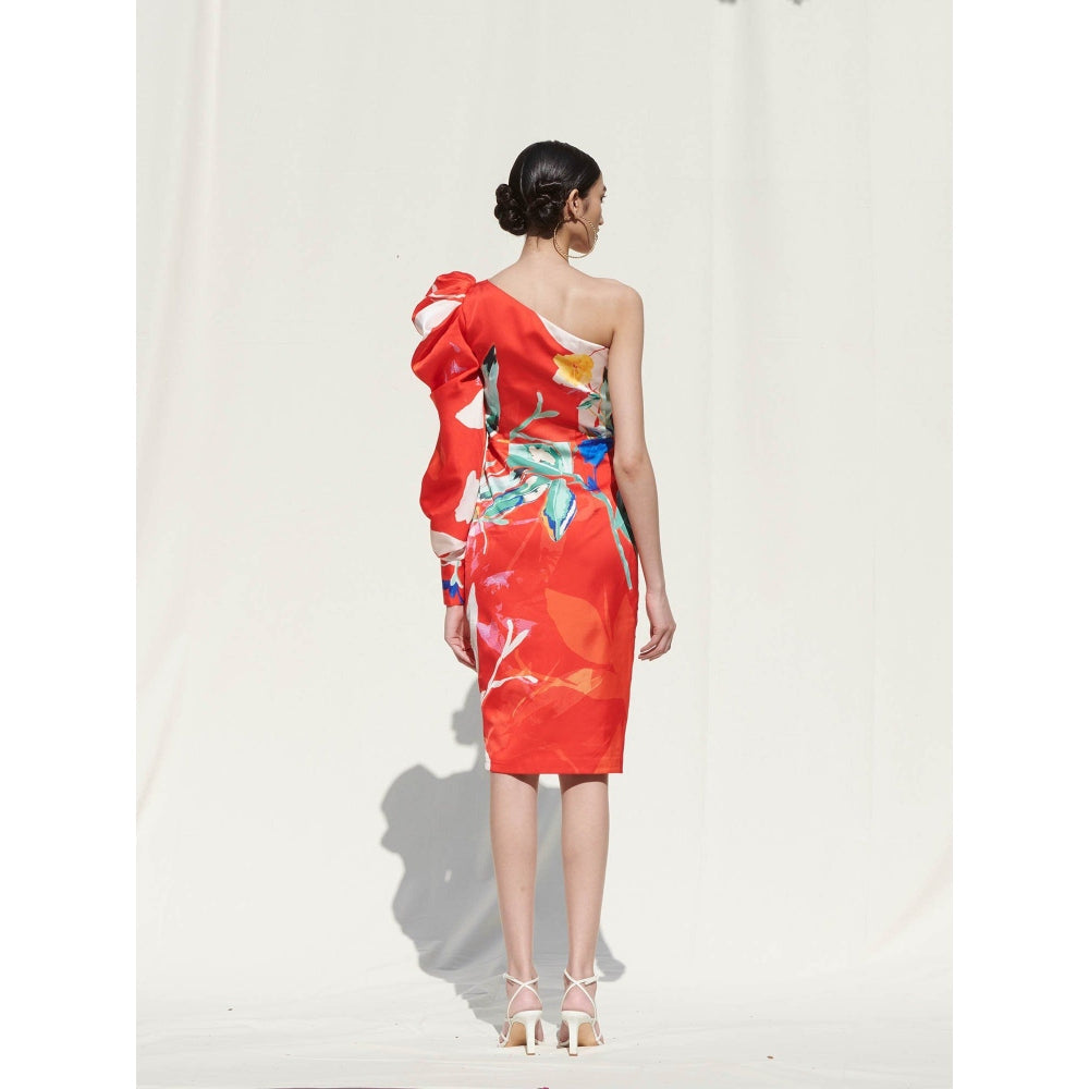 Mandira Wirk Red Printed Crepe Dress
