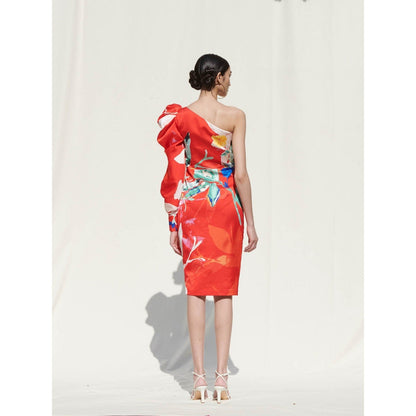 Mandira Wirk Red Printed Crepe Dress