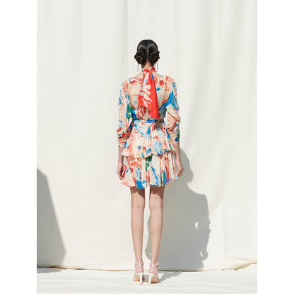 Mandira Wirk Multi-Color Printed Chiffon Dress With Slip (Set Of 2)