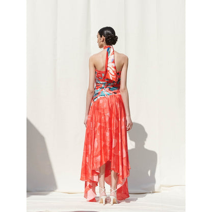 Mandira Wirk Red Printed Crepe Dress