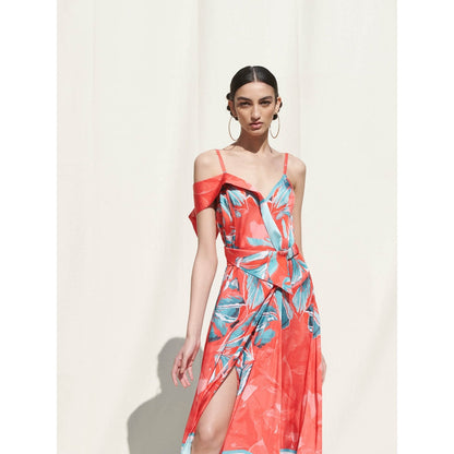 Mandira Wirk Red Printed Crepe Dress