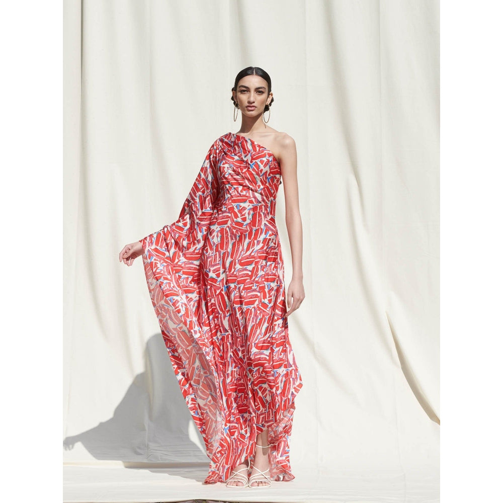 Mandira Wirk Red Printed Crepe Dress