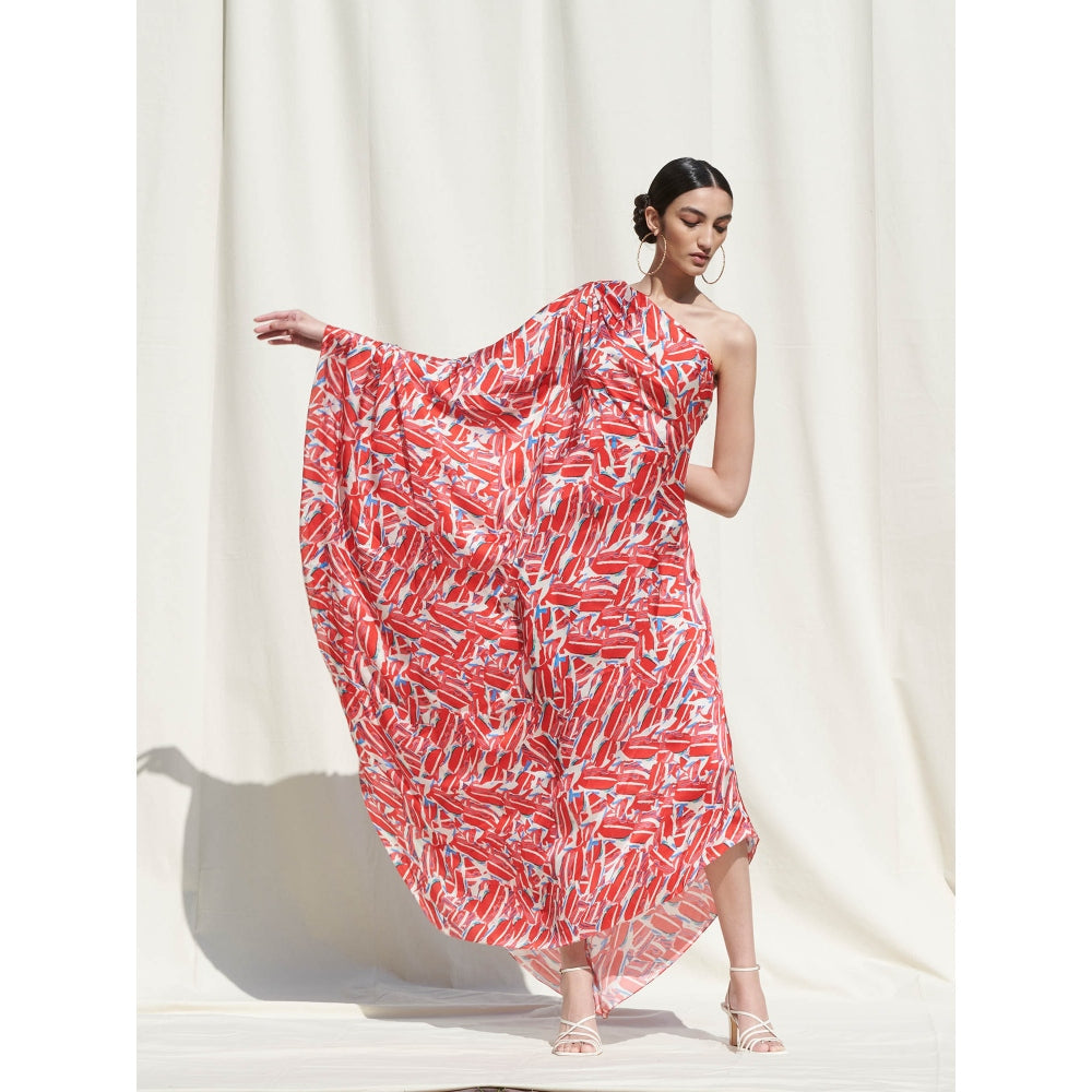 Mandira Wirk Red Printed Crepe Dress