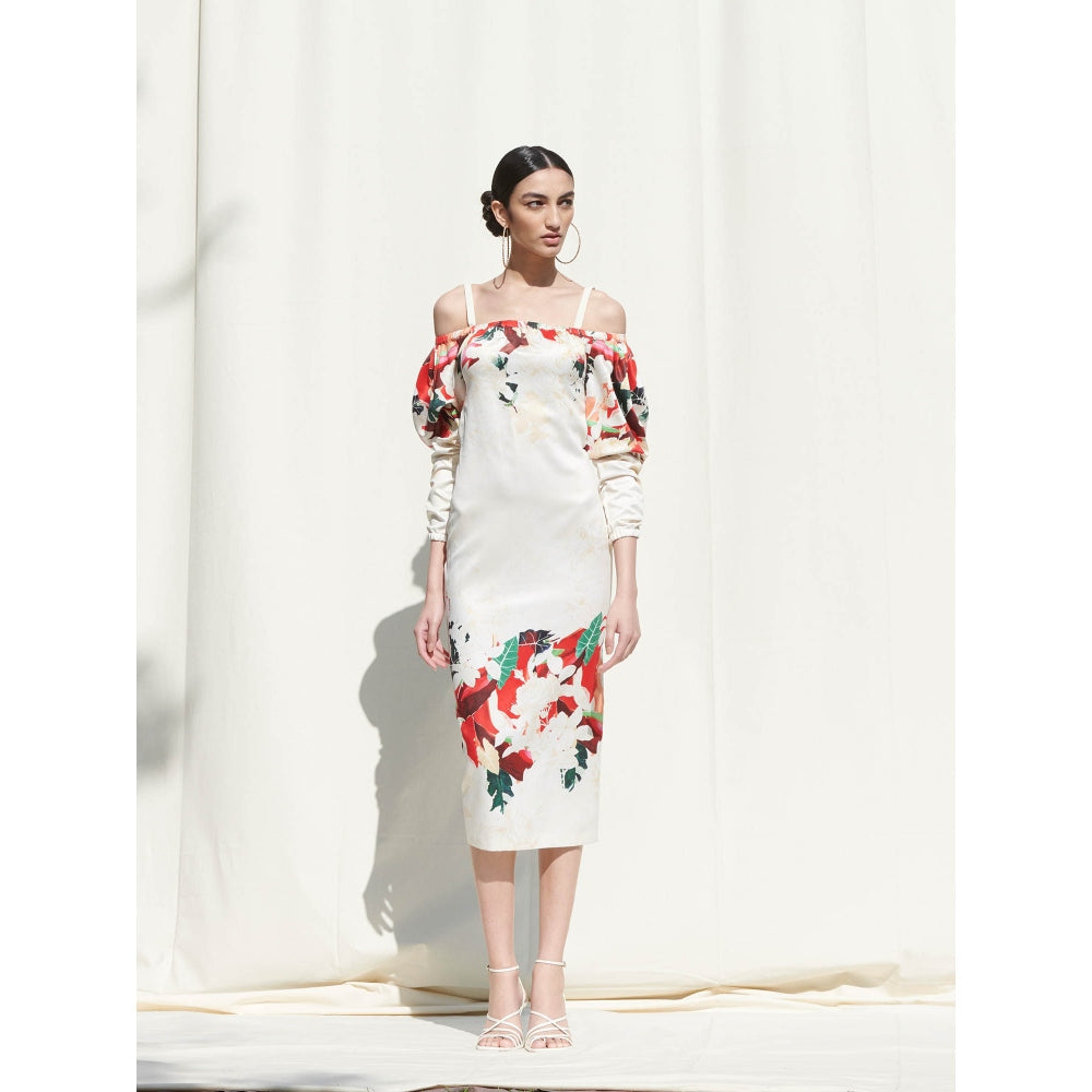 Mandira Wirk White Printed Crepe Dress