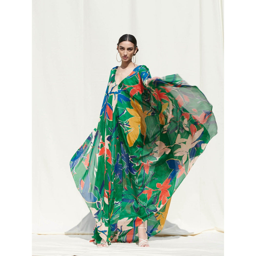 Mandira Wirk Multi-Color Printed Chiffon Kaftan With Slip (Set Of 2)