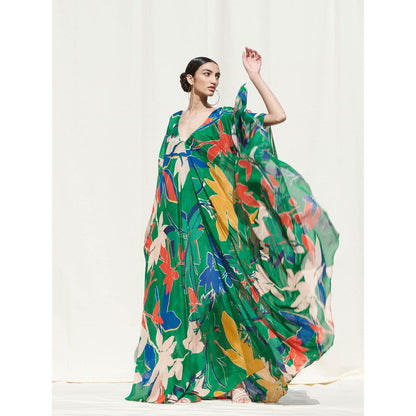 Mandira Wirk Multi-Color Printed Chiffon Kaftan With Slip (Set Of 2)
