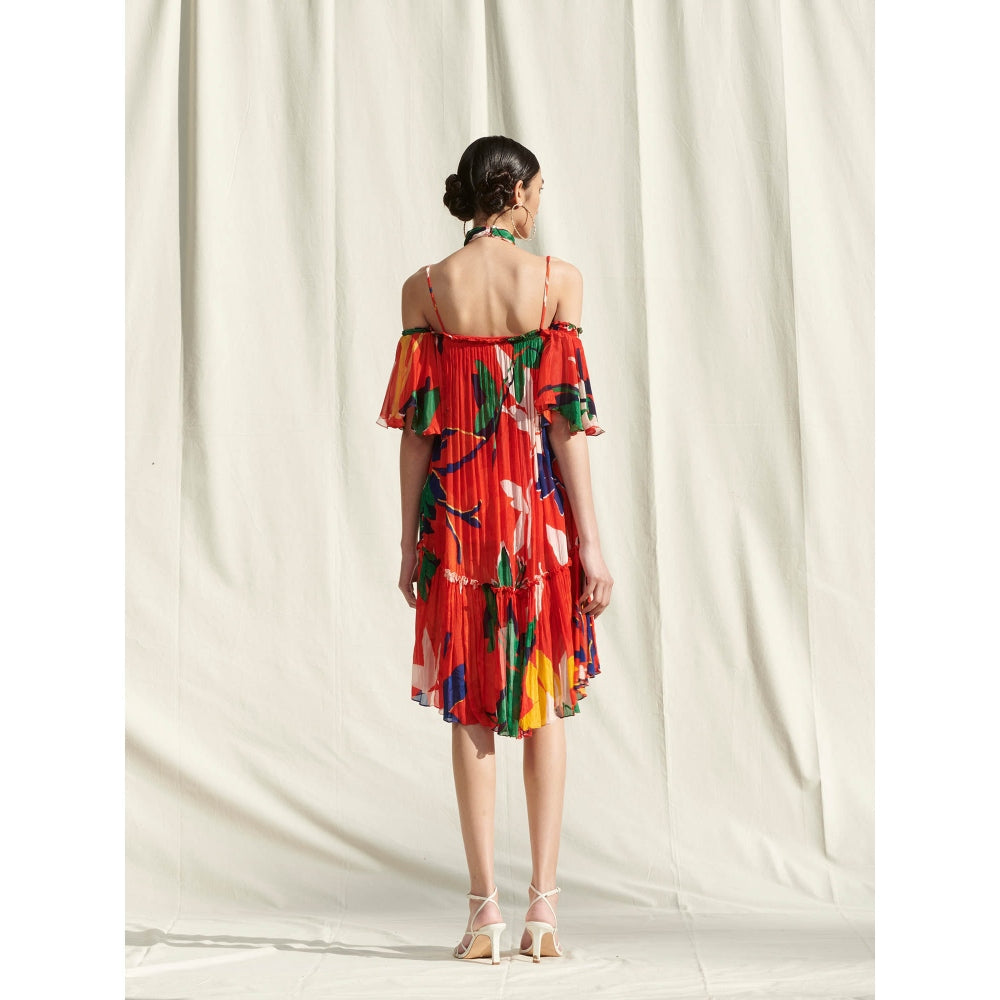 Mandira Wirk Red Printed Chiffon Dress