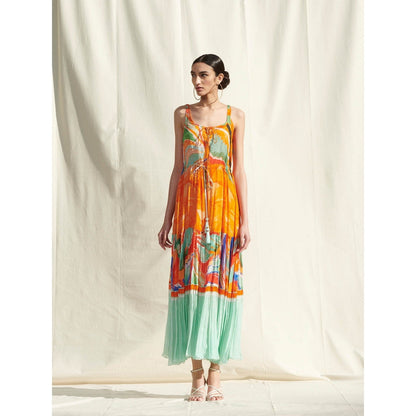 Mandira Wirk Yellow Printed Chiffon Dress