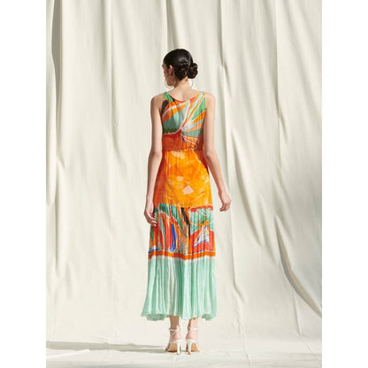 Mandira Wirk Yellow Printed Chiffon Dress