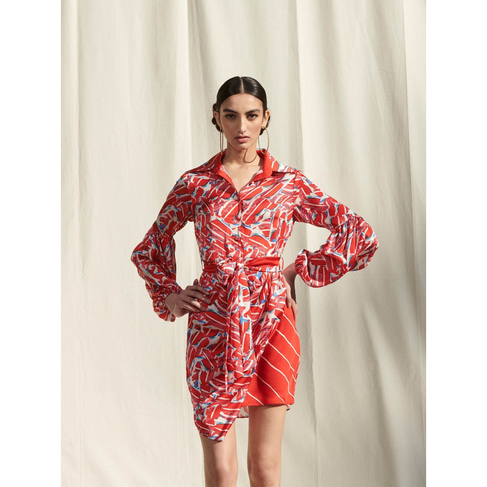 Mandira Wirk Red Printed Crepe Dress