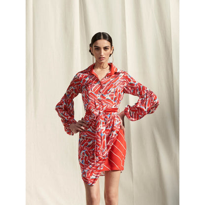 Mandira Wirk Red Printed Crepe Dress
