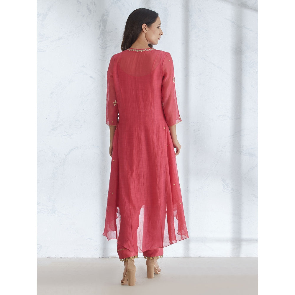 Mandira Wirk Kurta With Zardozi Neck Detail And Pants & Embroidered Dupatta (Set of 3)