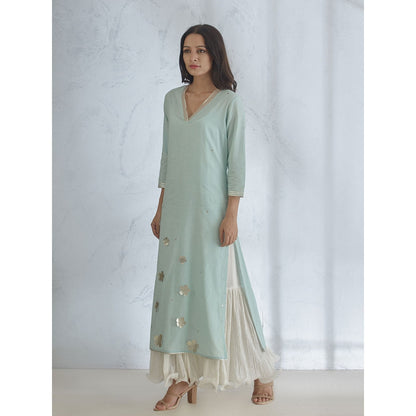 Mandira Wirk Silver Gota Cutwork Kurta With Hand & Crinkled Inner Dress & Dupatta (Set of 3)
