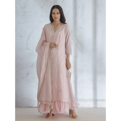 Mandira Wirk Icy Pink Hand Embroidered Kurta With Gota Dupatta & Long Slip (Set of 3)