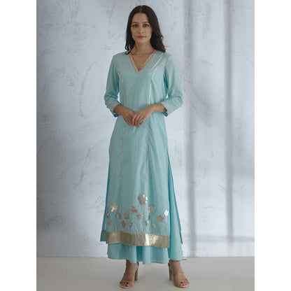Mandira Wirk Scalloped Kurta With Light Blue Sharara And Dupatta (Set of 3)
