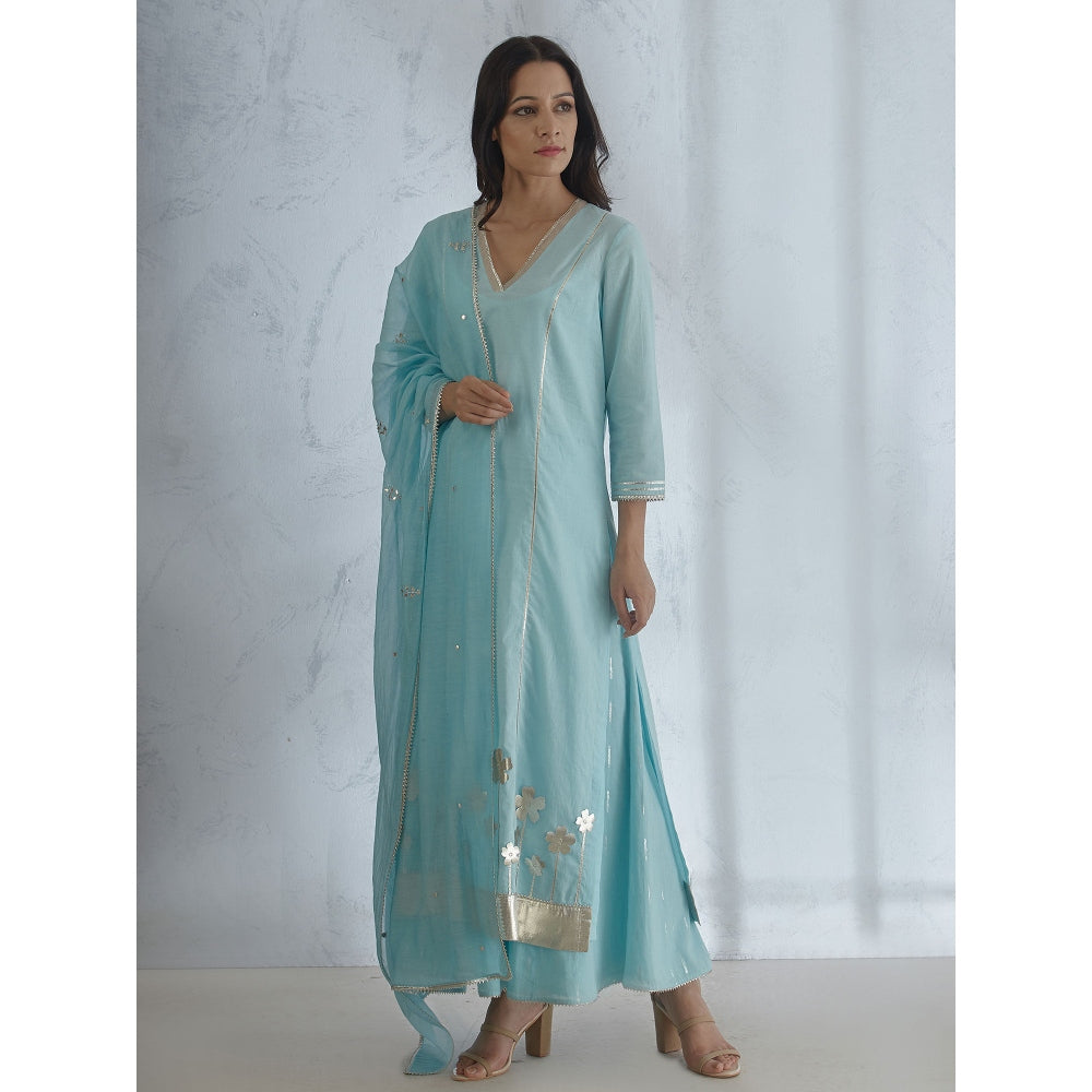Mandira Wirk Scalloped Kurta With Light Blue Sharara And Dupatta (Set of 3)