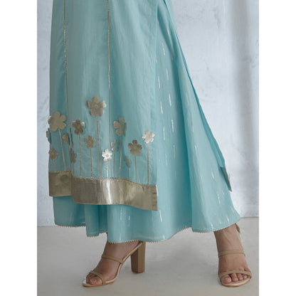 Mandira Wirk Scalloped Kurta With Light Blue Sharara And Dupatta (Set of 3)