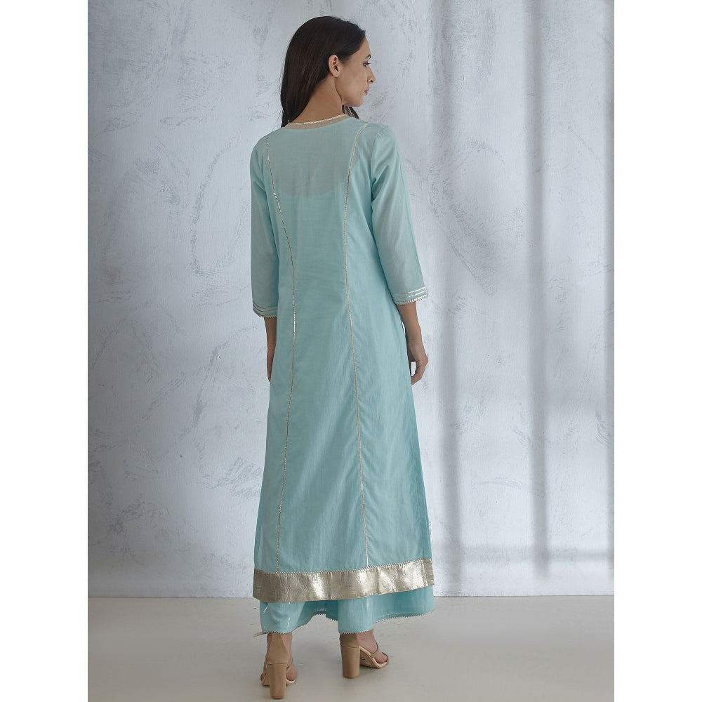 Mandira Wirk Silver Gota Cutwork Kurta With Sharara And Dupatta (Set of 3)