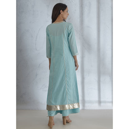 Mandira Wirk Silver Gota Cutwork Kurta With Sharara And Dupatta (Set of 3)