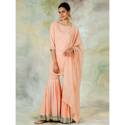 Mandira Wirk Short Peach Kurta With Gota Embroidery And Sharara & Dupatta (Set of 3)