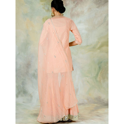 Mandira Wirk Short Peach Kurta With Gota Embroidery And Sharara & Dupatta (Set of 3)