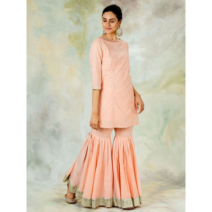 Mandira Wirk Short Peach Kurta With Gota Embroidery And Sharara & Dupatta (Set of 3)