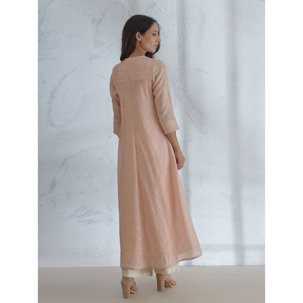 Mandira Wirk Peach Embellished Kurta With Palazzo (Set of 2)