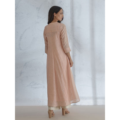Mandira Wirk Peach Embellished Kurta With Palazzo (Set of 2)