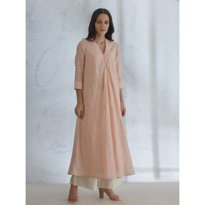 Mandira Wirk Peach Embellished Kurta With Palazzo (Set of 2)