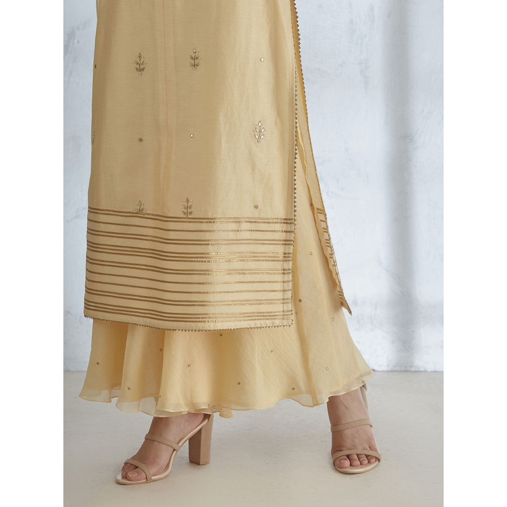 Mandira Wirk Pale Yellow Hand Embroidered Kurta With Sharara And Dupatta (Set of 3)