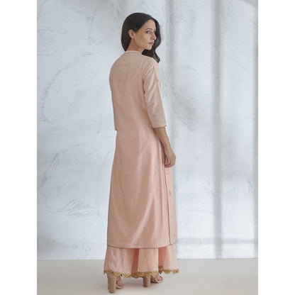 Mandira Wirk Peach Embroidered Kurta With Palazzo & Dupatta