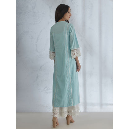 Mandira Wirk Light Blue Lace Detailing Kurta & Palazzo With Double Layered Lace (Set of 2)