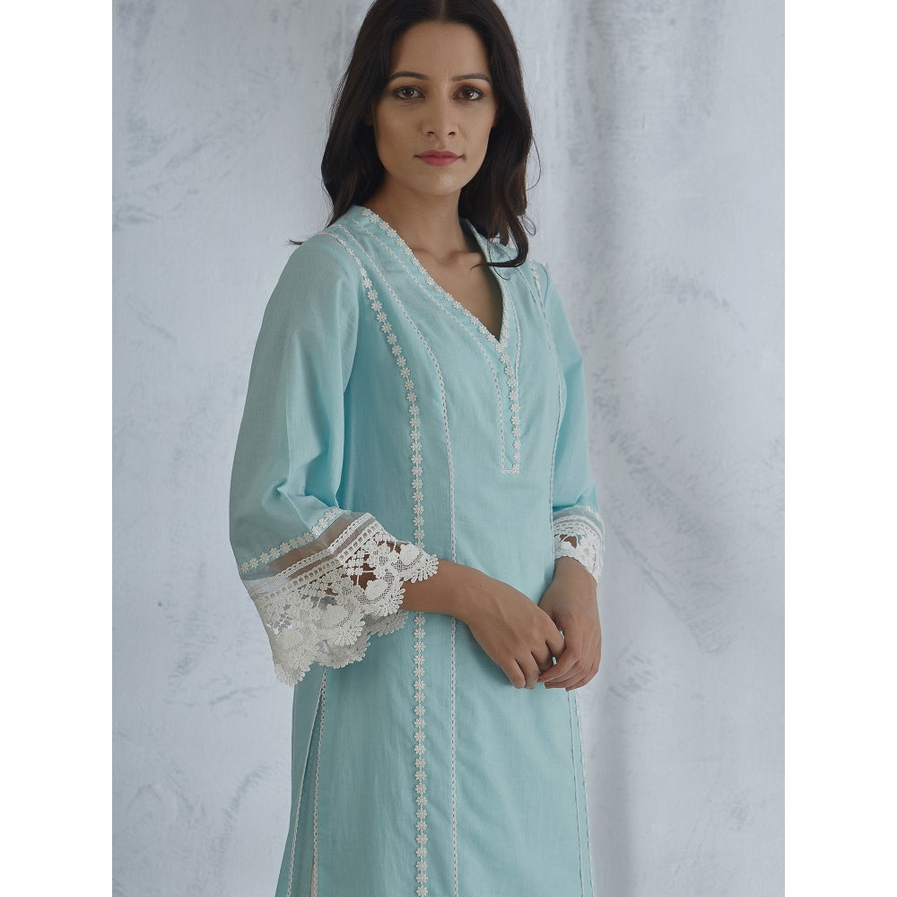 Mandira Wirk Light Blue Lace Detailing Kurta & Palazzo With Double Layered Lace (Set of 2)