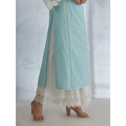 Mandira Wirk Light Blue Lace Detailing Kurta & Palazzo With Double Layered Lace (Set of 2)