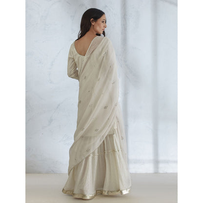 Mandira Wirk Ivory Embroidered Kurta With Sharara And Dupatta (Set of 3)
