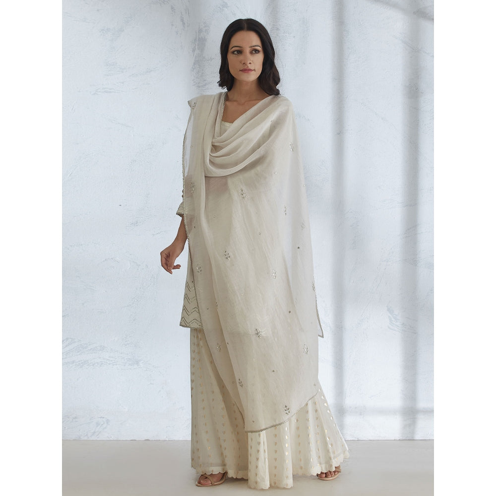 Mandira Wirk Ivory Embroidered Kurta With Sharara And Dupatta (Set of 3)