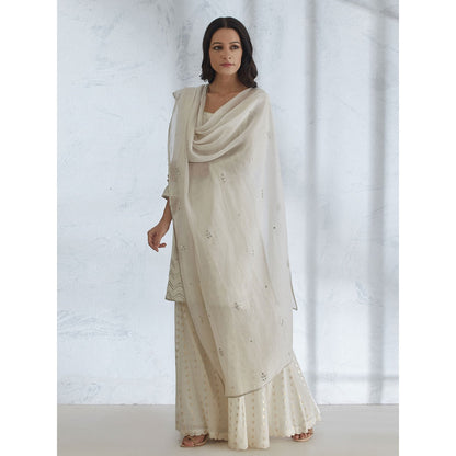 Mandira Wirk Ivory Embroidered Kurta With Sharara And Dupatta (Set of 3)