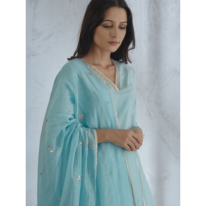 Mandira Wirk Silver Gota Cutwork Kurta With Sharara And Dupatta (Set of 3)