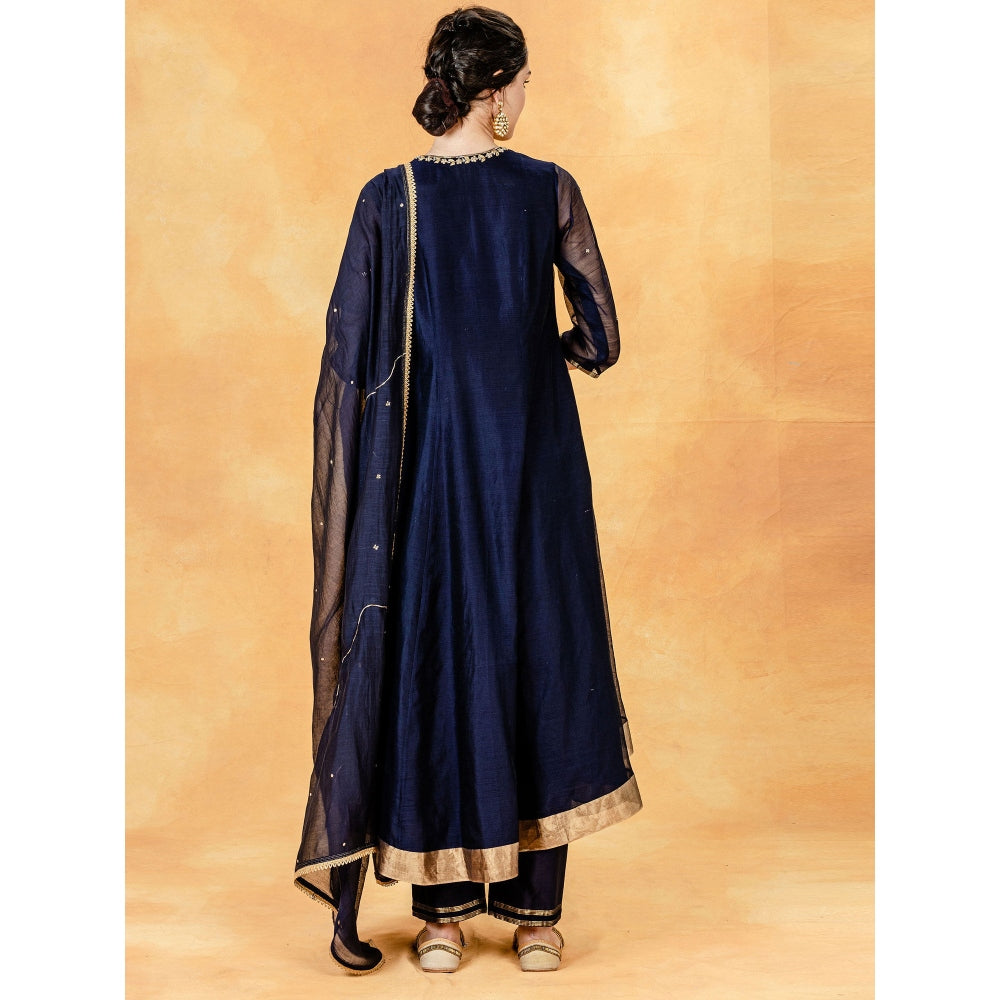 Mandira Wirk Navy Hand Embroidered Kurta With Zardozi Pant And Embellished Dupatta (Set of 3)