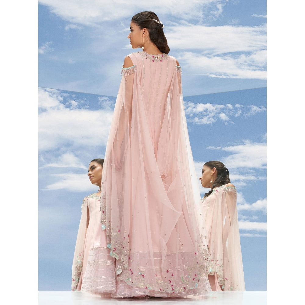 Mandira Wirk Pink Carnation Chiffon Drape Kalidar Pant With Kurta & Dupatta (Set of 3)